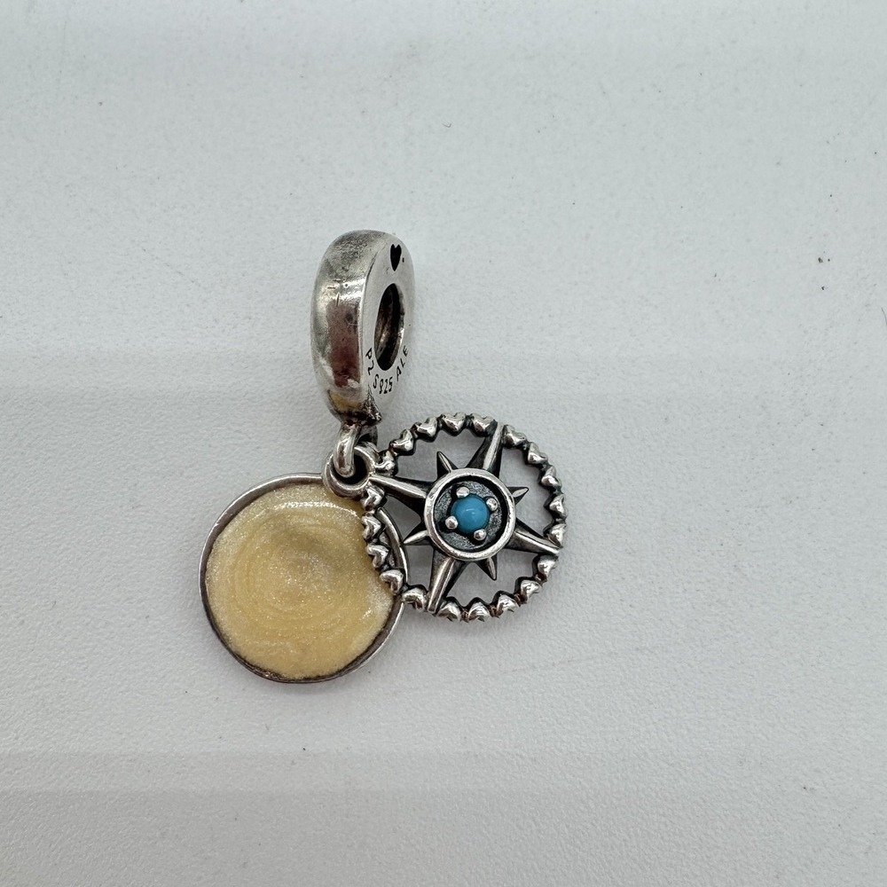 Retired Pandora Compass Rose Dangle Charm 925 ALE‎ Blue Enamel Dream